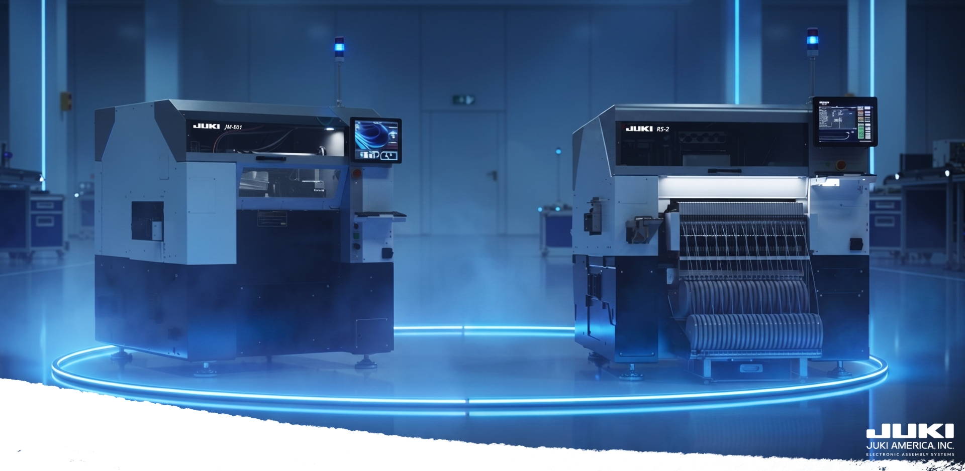 Linha de montagem eletrônica com equipamentos JUKI RS-2 e JM-E01